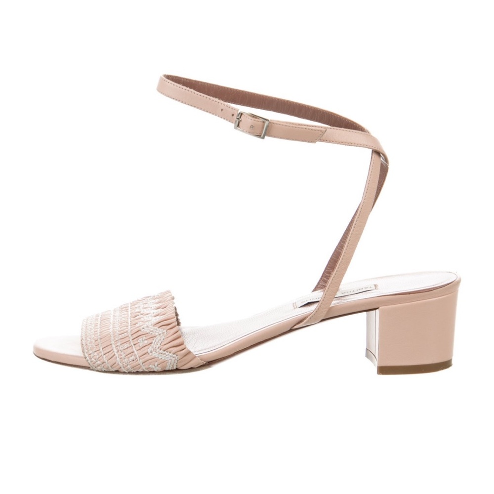 Tabitha Simmons Pink Leather Embroidered Sandals